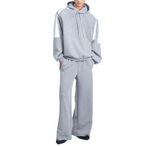 Conjunto de chándal extragrande de forro polar acogedor para tendencias de streetwear de invierno, pantalones de pierna ancha de ajuste relajado, chándales premium para hombre - Product Image 2