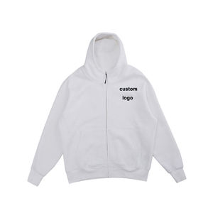 Essentials Men's Black Vintage French Terry Full Zipper Hoodie Cropped Drop Shoulder Design 100% Cotton Winter Print Pattern - Product Image 1