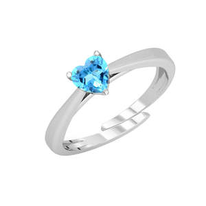 NOVAMART Fine 925 Sterling Silver Blue Heart Finger <b>Ring</b> <b>Adjustable</b> Band Topaz Stone Oval Cut Diamond Rhodium Plated Platinum Je - Product Image 1