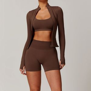 Suéteres de fitness de Invierno para mujer de etiqueta privada Chaqueta de yoga con cremallera sin costuras con mangas largas para correr al aire libre para adultos - Product Image 1