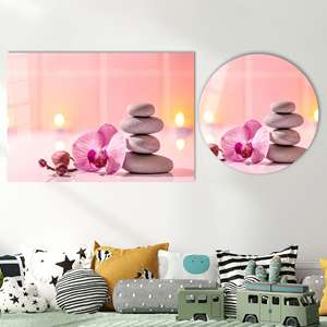 Tableau imprimé sur toile : Orchidée rose et pierres de massage, ART EN VERRE TÉMPERÉ - Product Image 1