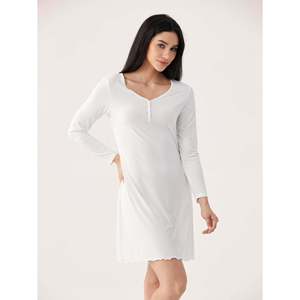 Camisón Personalizable de Bambú Acanalado con Cuello en V y Manga Larga, Suave y Transpirable para Otoño - Product Image 5