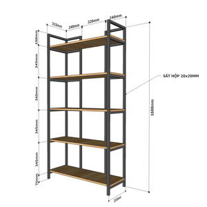 Étagère à 5 niveaux DRACO avec structure en fer et plateau en bois d'hévéa, type sur pied pour salon - KS68065 - Product Image 3