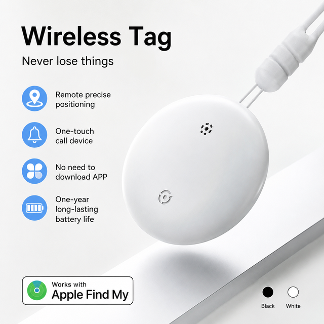 Works with Apple Find My Smart Tracker Sound Play Wireless Tag IP67 Waterproof Bluetooth Locator for Dog Cat Key Finder