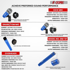 Kit de micros de batterie 5Core, 9 pièces, micros dynamiques pour grosse caisse, tom et caisse claire, ensemble de micros pour instruments - Product Image 6
