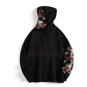 Accepter le sweat à capuche brodé de logo personnalisé sweats à capuche brodés OEM à ourlet brut vintage pour hommes - Product Image 2