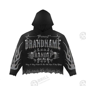 Oem logotipo personalizado de alta calidad al por mayor de gran tamaño Sudadera con capucha pantalón acampanado chándal personalizado con diamantes de imitación hombres chándal conjunto - Product Image 5
