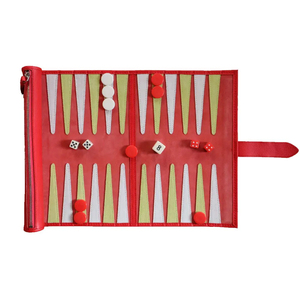 Jeu de backgammon en cuir pliable rouge MORGANS INDUSTRIES avec dés et pions, unisexe, écologique, jeu familial - Product Image 3