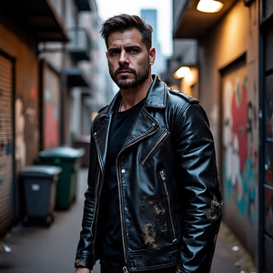 Chaqueta de motorista de cuero genuino de peso pesado para hombre Chaqueta de cuero de motocicleta de alta calidad para hombre - Product Image 2