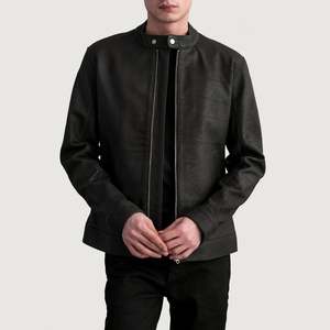 Zen Genuine Sheepskin Leather <b>Biker</b> <b>Jacket</b> Brown Tumbled Reversible with Zippered Closure XS Size Coated Spandex for Autumn - Product Image 1