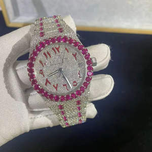 Men's Luxury Stainless Steel 41mm Dial Diameter VVS1 Moissanite pink & White <b>Diamond</b> Sport <b>Watch</b> Mechanical Hip Hop Collection - Product Image 1