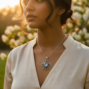 Colgante de Plata de Ley 925 Hecho a Mano con Piedra Lunar y Acabado en Oro Rosa, Estilo Religioso, Amuleto para Mujer, Joyería de Regalo - Product Image 2