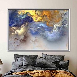Printed <b>Canvas</b>: Abstract Cloudy Artwork in Yellow, Blue, and Contemporary Design,1P:White <b>Framed</b> - Product Image 1
