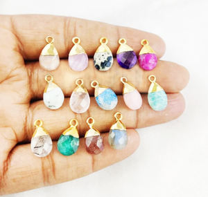 Dainty Peach Moonstone Pendentif Poire Briolette Forme 13x9mm Plaqué Or Gemme Cuivre Matériel En Gros Charme Diamant Pierre - Product Image 6