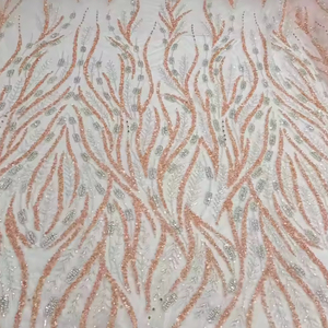 Tissu perlé de luxe de haute qualité avec Zircon fait à la main 100% Polyester meilleur prix exportation du fournisseur indien pour la fabrication de vêtements - Product Image 1