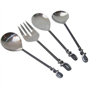 Juego de 5 cubiertos de acero inoxidable, utensilios de cocina ideales para café de mesa, uso doméstico, cubiertos con mango de Metal, acabado recubierto de Color negro - Product Image 4