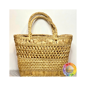 Sac de plage naturel en jonc de mer sac à main en paille durable avec poche intérieure pour les vacances à la plage pique-nique en plein air et la mode quotidienne - Product Image 4