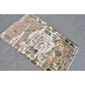 Alfombra Turca Vintage de 3x4,7 pies, Marrón Beige, Hecha a Mano, Lana Ecológica, Pelo Mediano, Patrón Clásico de Patchwork, Base de Látex - Product Image 3