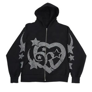 Alta calidad Bling Hoodie String Rhinestone Logotipo personalizado Sudadera con capucha de algodón de gran tamaño Rhinestone personalizado - Product Image 1
