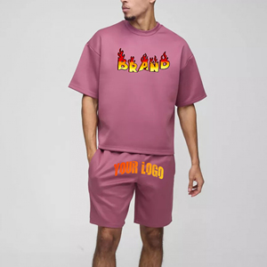 2025 artículo de tendencia camiseta de 2 piezas y conjunto corto para hombres logotipo impreso DTF personalizado streetwear hip hop Jogging Suit para hombres - Product Image 6