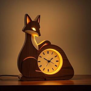 Lámpara de mesa de madera maciza, lámpara de reloj, lámpara de noche de madera hecha a mano, reloj, decoración de escritorio de madera - Product Image 5