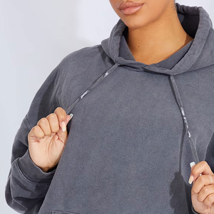 Sweats à capuche en molleton épais vintage délavé pour femmes, impression de logo personnalisée, doublure d'hiver, décontracté - Product Image 4