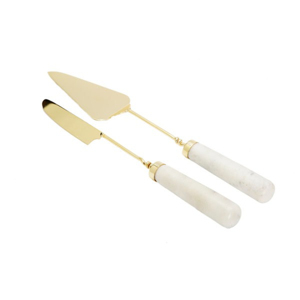 Handcrafted Premium Design Stainless Steel Golden With White Marble Color <b>Cake</b> <b>Cutting</b> <b>Knife</b> and Server Set - Product Image 1
