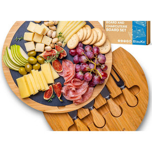 เขียงไม้ไผ่ทรงกลมขนาด 12 นิ้ว พร้อมชุดมีดและแผ่นหินชนวนแบบถอดได้ สำหรับเสิร์ฟชีส รองรับ 2-3 คน - Product Image 2