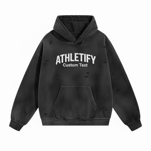 Sudadera con Capucha para Hombre, Estilo Desgastado en la Parte Delantera, Detalles Desgarrados, Mezcla de Algodón, Corte Holgado, Tejido Transpirable para Invierno, Ropa Casual Cómoda - Product Image 1