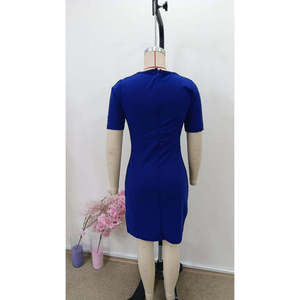 Robe en crêpe importée mini à col ras du cou et manches courtes Kadin Kisa Kollu, 37934 - Saks Mavi - Product Image 6