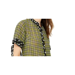 Top Casual da Donna Michael Kors in Popeline Verde e Seta a Quadri con Collo Gioiello e Maniche Lunghe, Taglia X-Large con Logo Ricamato - Product Image 2