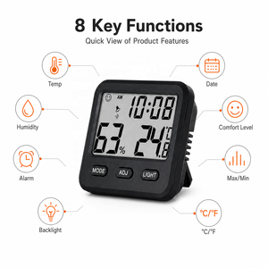 Higrómetro Digital para Interiores, Termómetro LCD, Medidor de Humedad, Reloj Despertador con Monitor de Temperatura Ambiente para el Hogar, Oficina, Cuarto de Bebé - Product Image 3
