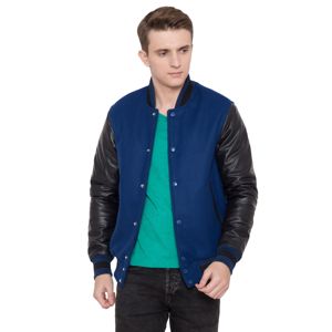 Veste en laine 100% cachemire et manches en cuir de vache véritable marine foncé et noir - Product Image 2