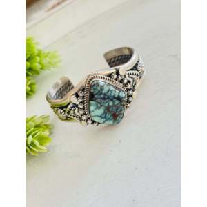 Vintage Navajo Fashion <b>Cuff</b> <b>Bracelet</b> New Lander Variscite & Sterling <b>Silver</b> Handmade & Unique - Product Image 4