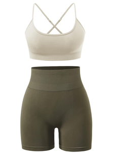 2025 Logo personnalisé solide 2 pièces Gym Fitness ensemble respirant séchage rapide Spandex/Nylon soutien-gorge de sport XL Leggings grande taille du Pakistan - Product Image 5