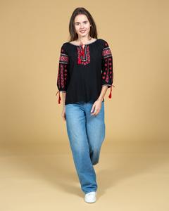 Haut tendance blanc femmes chemisier en coton brodé de fleurs avec glands motif de broderie lumineux haut de mode ukrainienne - Product Image 2