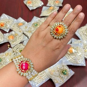 Bandhani Print Adjustable Bracelet & <b>Ring</b> Combo <b>Indian</b> Wedding Favors for Sangeet Haldi Mehndi Bridesmaids Gifts - Product Image 1
