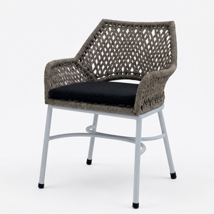 Grey Woven Outdoor <b>Armchair</b> White Aluminium Frame Synthetic Ropes Cushion <b>Dining</b> Chair Patio Setup Art Design Decor - Product Image 1