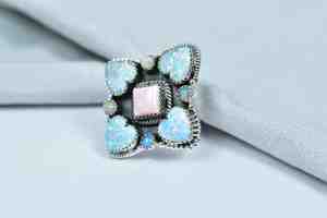 Elegant Pink Conch and Opal Sterling Silver Statement <b>Ring</b> for Women Handmade Jewelry Gift - Product Image 3