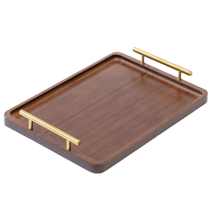 Plateau de service ovale en bois d'acacia en gros avec poignées, plateau décoratif en bois brun naturel artisanal pour la cuisine, plateau de salle à manger - Product Image 2