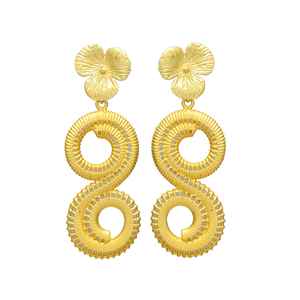 Pendiente espiral chapado en oro recién llegado, pendiente colgante dorado para mujer - Product Image 1