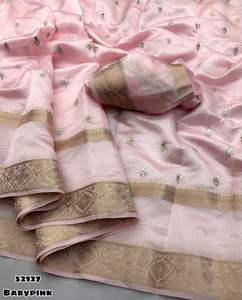 Robe de créateur à feuilles persistantes haute sur demande doux Chanderi soie Georgette soie Saree Blouse avec broderie et séquence travail à vendre - Product Image 6