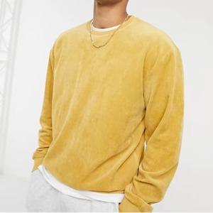 Sweat-shirt pour homme en velours côtelé uni sans cordon, 80% coton, pull-over de haute qualité, manches régulières - Product Image 3