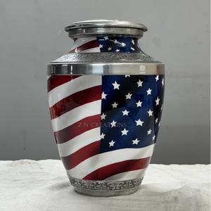 Urne funéraire en aluminium en métal Durable de haute qualité conception de drapeau américain en vrac pour les funérailles adultes impression stockage de cendres humaines - Product Image 3