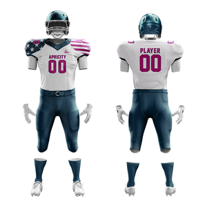 Ensembles d'uniformes de football américain personnalisés en gros, manches courtes, respirants, séchage rapide, grandes tailles, 100 % polyester, pantalons renforcés pour équipe - Product Image 4