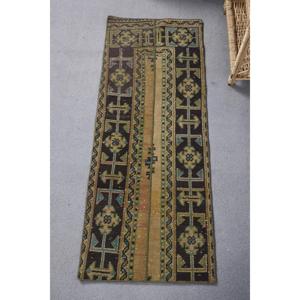 Classique Vert Brun Patchwork Tapis Turc Style Vintage 1.6X4.2 ft Laine Matériel Latex Forme Rectangulaire En Peluche Tapis De Chevet - Product Image 1