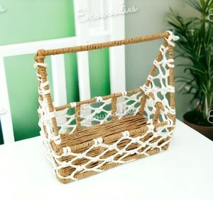 New Collection Rectangle Shape Storage Basket Durable <b>Wicker</b> Fancy Metal Design Woven Jute Fiber Organizer for Special Occasions - Product Image 6