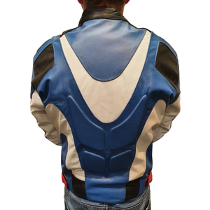 Chaqueta de carreras de cuero de vaca genuino para hombre, protecciones de moto de invierno impresas de talla grande disponibles, colores negro/azul/blanco para - Product Image 3