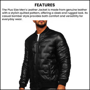 Chaqueta de cuero de talla grande para hombre con patrón acolchado Chaqueta de hombre estilo bombardero informal de cuero genuino - Product Image 5