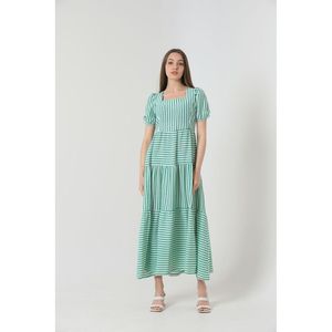 Robe longue en lin rayée émeraude TOPSHOW pour femmes - Robe maxi élégante et décontractée avec un tissu confortable et un design moderne - Product Image 2